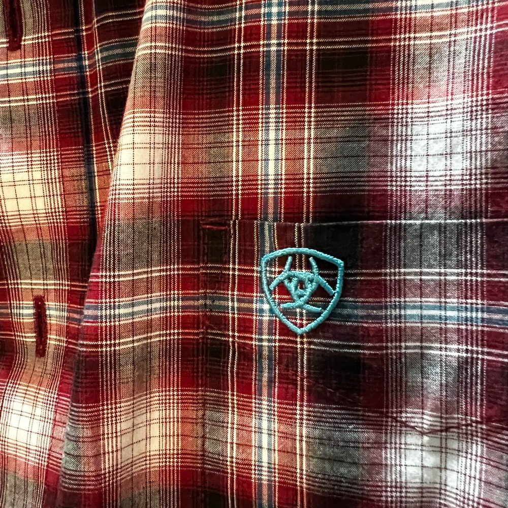 Ariat Men's Burgundy and Blue Plaid Shirt